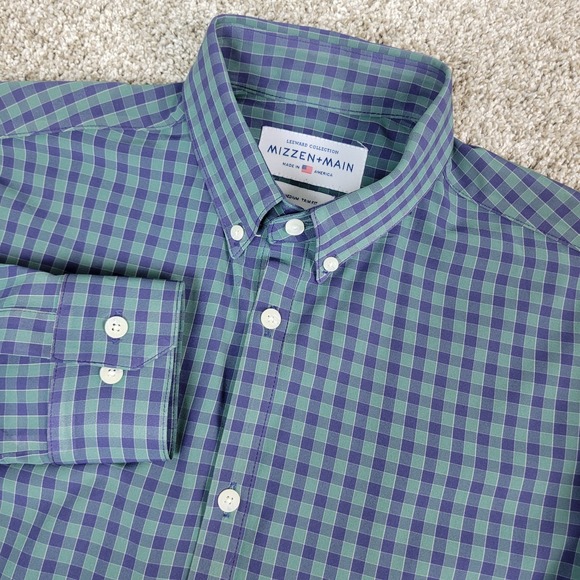 Mizzen+Main Other - Mizzen+Main Leeward Mens Medium Green Blue Check Performance Button Down LS